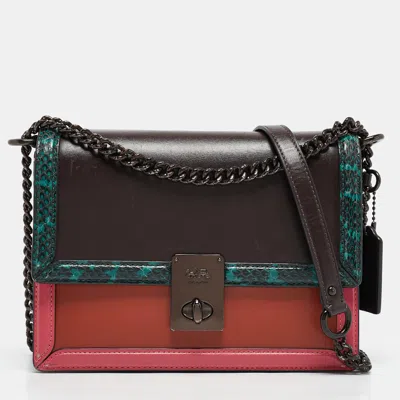 Pre-owned Coach Multicolor Leather And Snakeskin Hutton Shoulder Bag