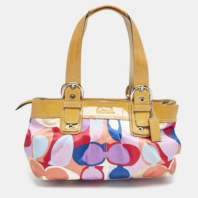 Pre-owned Coach Multicolor Op Art Scarf Print Satin And Patent Leather Soho Tote
