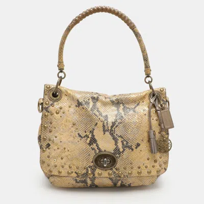 Pre-owned Coach Multicolor Python Embossed Leather Turn Lock Top Handle Bag