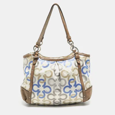 Pre-owned Coach Multicolor Signature Satin And Leather Hobo