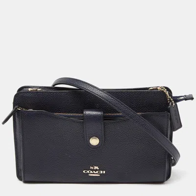 Pre-owned Coach Navy Blue Leather Noa Pop Up Crossbody Bag