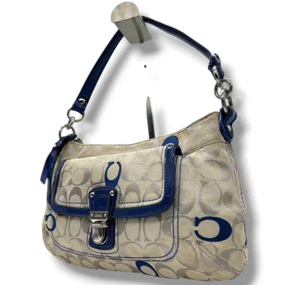 Pre-owned Coach Navy Canvas Handbag Tote Bag () In Multi