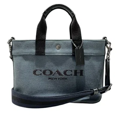 Pre-owned Coach Navy Canvas Leather Handbag Shoulder Bag () In Multi