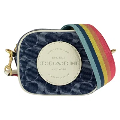 Pre-owned Coach Navy Canvas Leather Pochette Shoulder Bag () In Multi