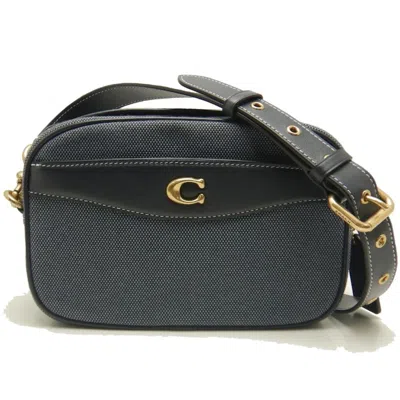 Pre-owned Coach Navy Canvas Leather Shoulder Bag ()