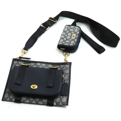 Pre-owned Coach Navy Jacquard Leather Shoulder Bag ()