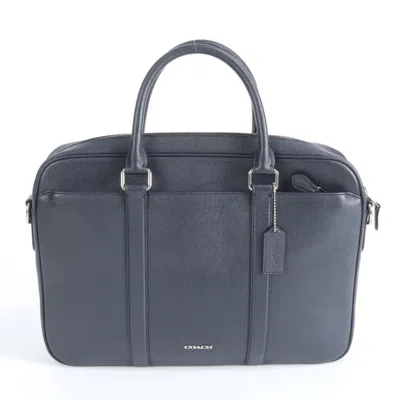 Pre-owned Coach Navy Leather Briefcase Tote Bag () In Blue