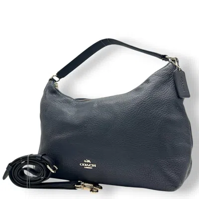 Pre-owned Coach Navy Leather Handbag Shoulder Bag () In Blue