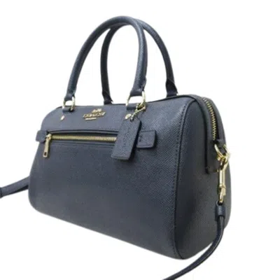 Pre-owned Coach Navy Leather Handbag Shoulder Bag Tote Bag () In Blue