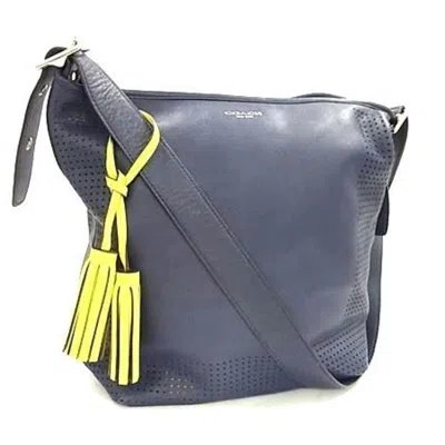 Pre-owned Coach Navy Leather Handbag Shoulder Bag Tote Bag () In Blue