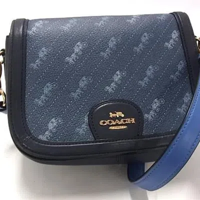 Pre-owned Coach Navy Leather Pvc Handbag Shoulder Bag Tote Bag () In Blue