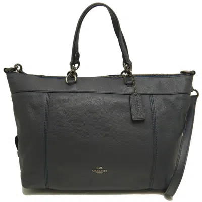 Pre-owned Coach Navy Leather Tote Bag () In Blue