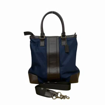 Pre-owned Coach Navy Nylon Leather Tote Bag ()