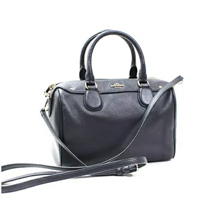Pre-owned Coach Navy Pvc Leather Boston Bag Handbag Shoulder Bag () In Blue