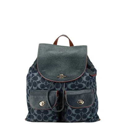 Pre-owned Coach Navy Red Color Canvas Leather Backpack () In Navy, Red Color