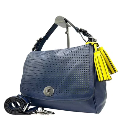 Pre-owned Coach Navy Yellow Leather Handbag Shoulder Bag ()