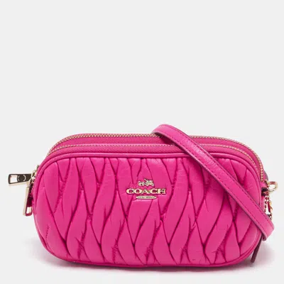 Pre-owned Coach Neon Pink Quilted Leather Mini Crossbody Bag