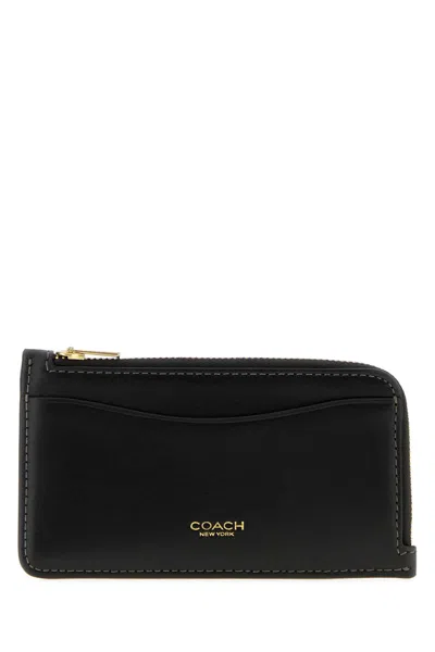 Coach New York Refined Calf Leather New York Zip Card Case In Black