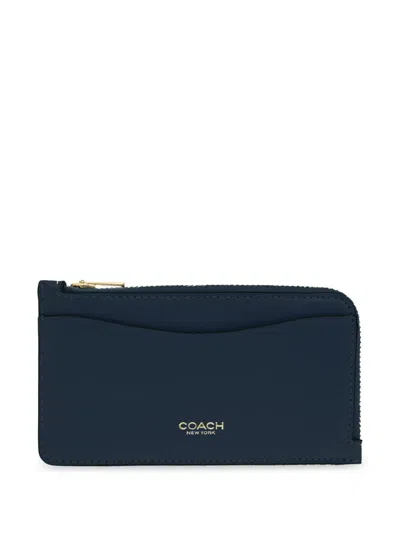 Coach New York Zip Leather Card Case In Blue