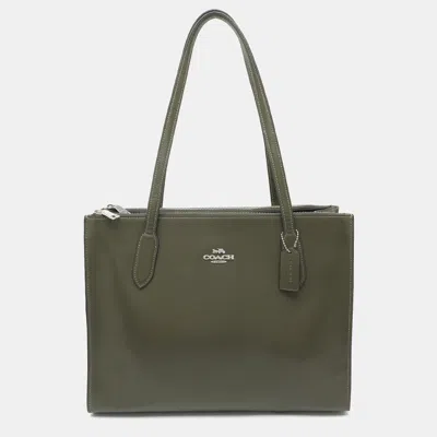 Pre-owned Coach Nina Olive Green Leather Tote