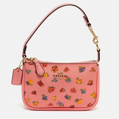 Pre-owned Coach Nolita Mini Pink Leather Vintage Rose Print Shoulder Bag