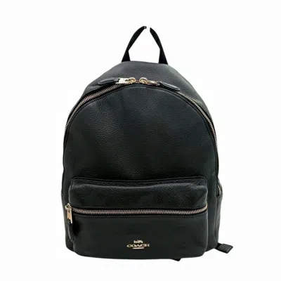 Pre-owned Coach Nylon Leather Backpack () In Black