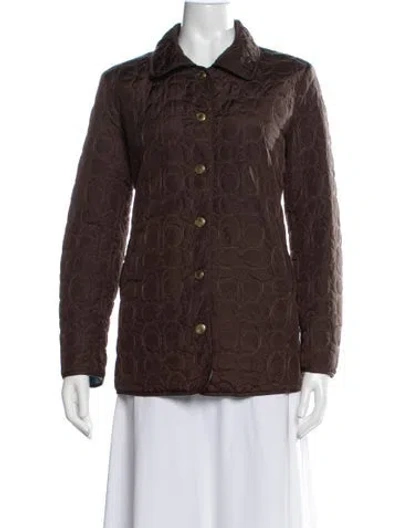 Pre-owned Coach Nylon Patterned Down Coat In Brown
