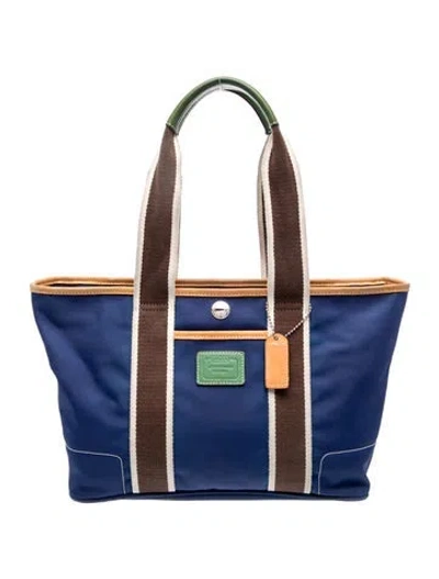 Pre-owned Coach Nylon Top Handle Bag In Blue