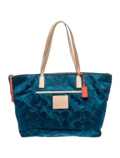 Pre-owned Coach Nylon Tote In Blue
