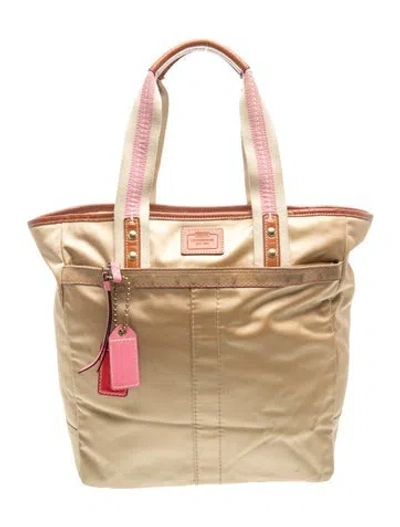 Pre-owned Coach Nylon Tote In Gold