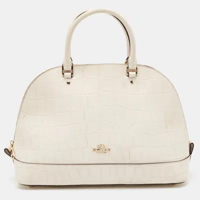 Pre-owned Coach Off White Croc Embossed Leather Sierra Satchel