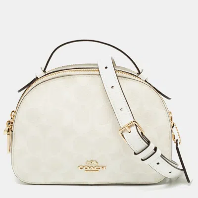 Pre-owned Coach Off White Signature Coated Canvas Serena Satchel