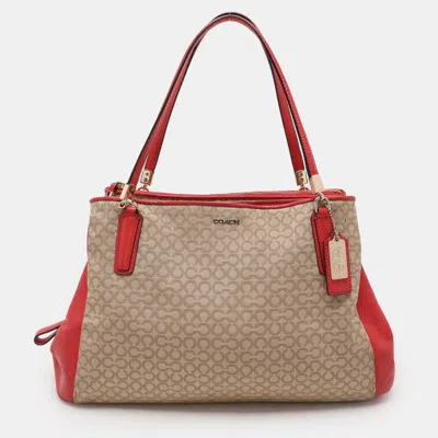 Pre-owned Coach Op Art Canvas And Leather Madison Phoebe Shoulder Bag In Beige