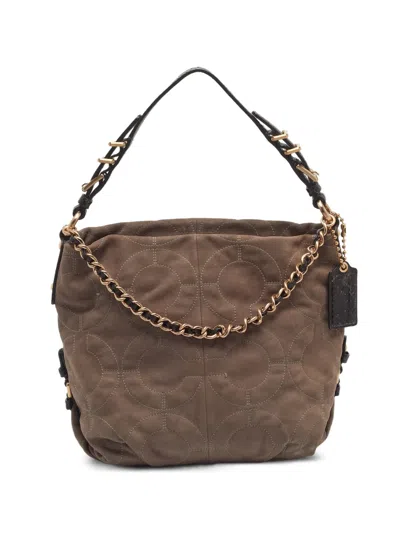 Pre-owned Coach Op Art Shoulder Bag In Brown