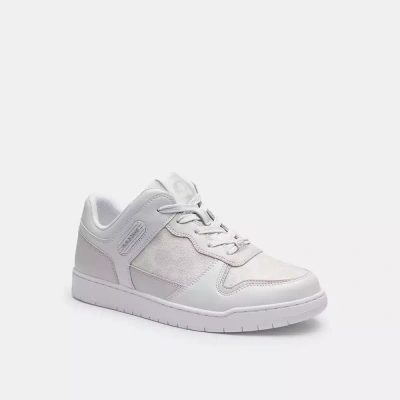 Coach C201 Low Top Sneaker In Signature Canvas In Optic White