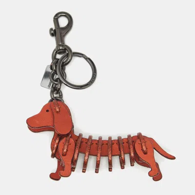 Pre-owned Coach Orange Leather Small Dog Bag Charm