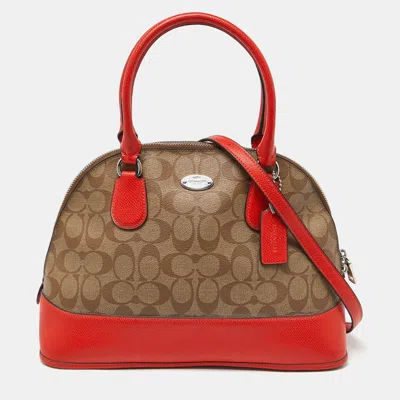 Coach /orange Signature Coated Canvas And Leather Cora Dome Satchel In Brown