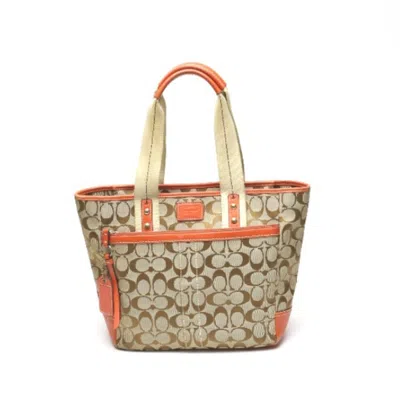 Pre-owned Coach Orange Signature Line Tote Bag ()
