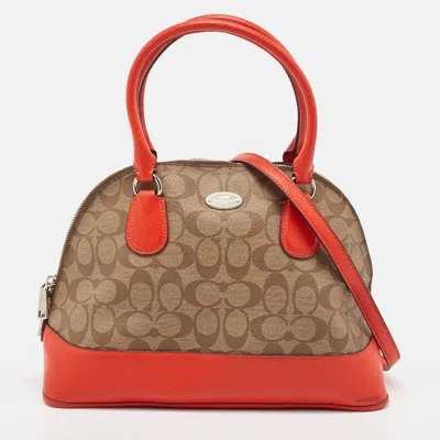 Pre-owned Coach Orange/signature Coated Canvas And Leather Cora Dome Satchel