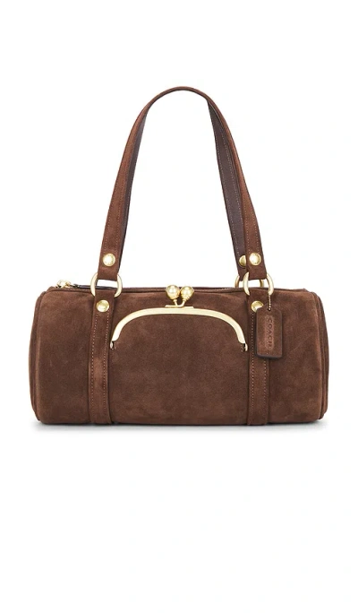 Coach Originals Suede Kisslock Barrel Bag In Dark Chocolate Suede