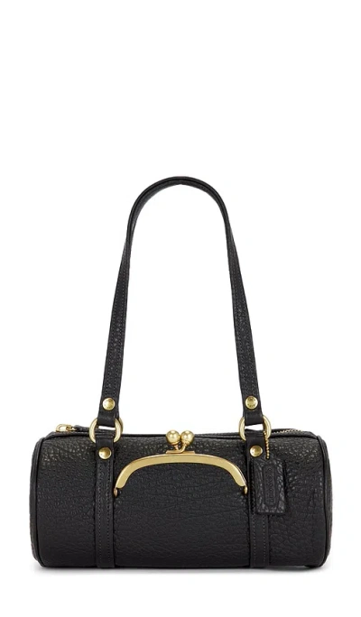 Coach Originals Textured Pebble Leather Kisslock Barrel Bag 28 In Black