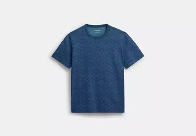 Coach Outlet All Over Signature T-shirt In Organic Cotton In Blue