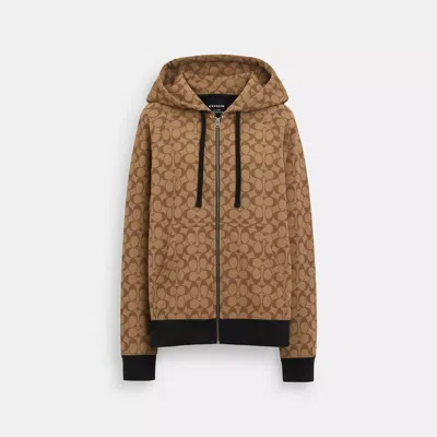 Coach Outlet All Over Signature Zip Hoodie In Organic Cotton In Brown