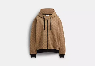 Coach Outlet All Over Signature Zip Hoodie In Organic Cotton In Sand