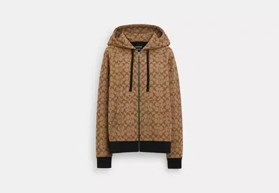 Coach Outlet All Over Signature Zip Hoodie In Beige