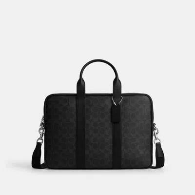 Coach Outlet Austin Brief In Signature Canvas In Silver/black Signature