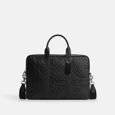 Coach Outlet Austin Brief In Signature Leather In Silver/black