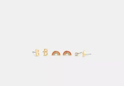 Coach Outlet B Initial Stud Earrings Set In Yellow