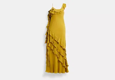 Coach Outlet Bias Dress With Ruffle Neckline In Yellow