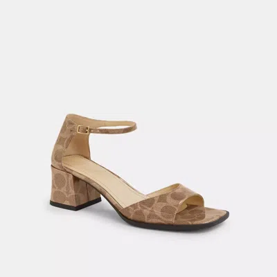 Coach Outlet Block Heel Sandal In Signature Canvas In Brown